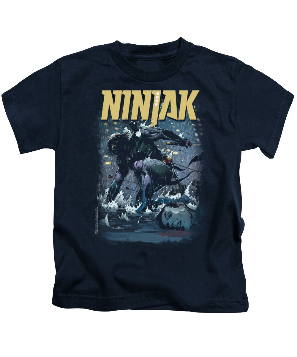  Kids T-Shirt featuring the digital art Ninjak - Rainy Night Ninjak by Brand A