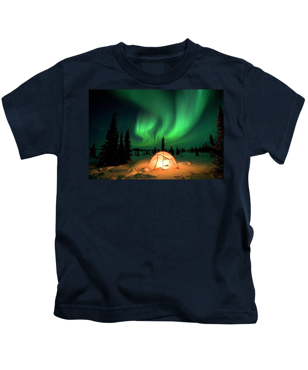00600969 Kids T-Shirt featuring the photograph Northern Lights Over Tent by Matthias Breiter