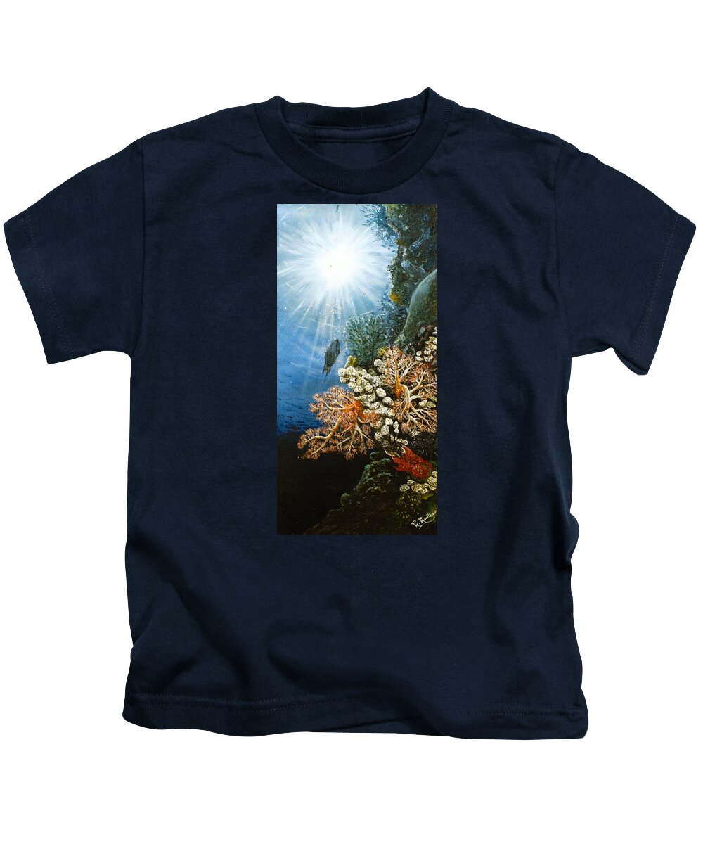 Parot Fish Kids T-Shirt featuring the painting Parot Fish in the Caribbean Sea by Mackenzie Moulton