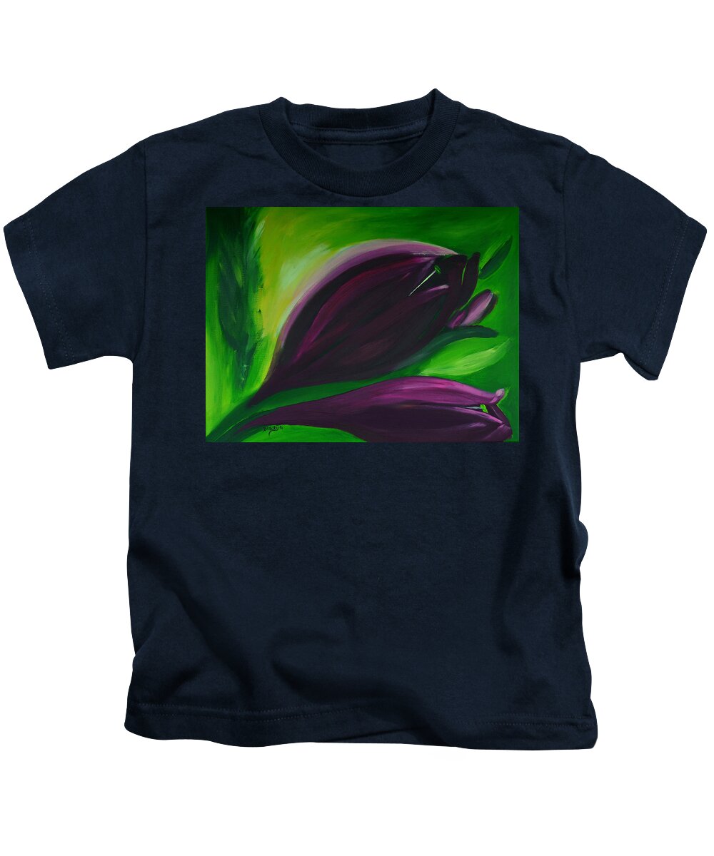 Tulips Kids T-Shirt featuring the painting Queen Of The Night Tulips by Donna Blackhall