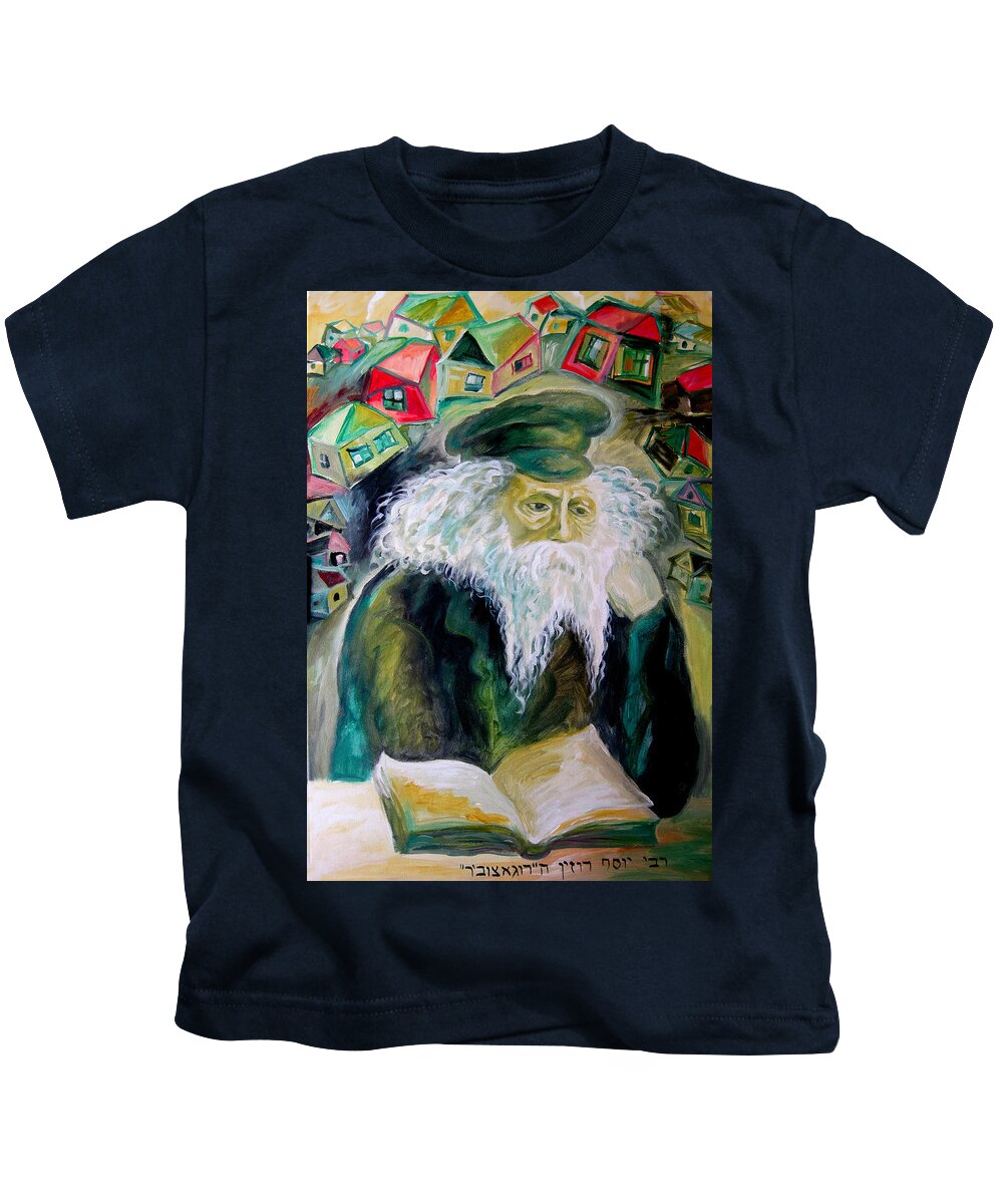 Judaica Painting Kids T-Shirt featuring the painting Rabbi Yosef Rosen The Rogatchover Gaon by Leon Zernitsky