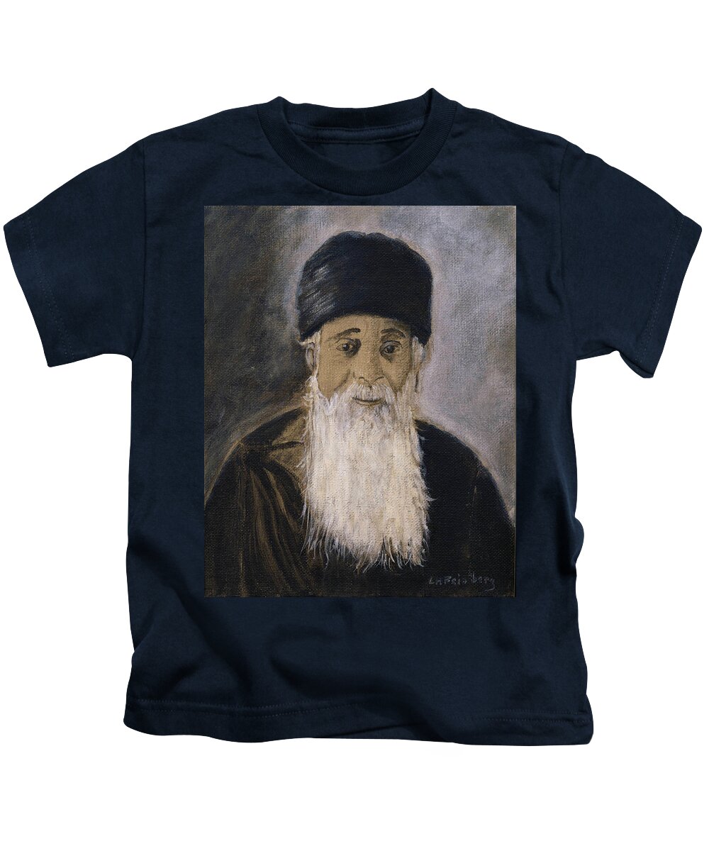 Sepia Kids T-Shirt featuring the painting Rabbi Y'Shia by Linda Feinberg