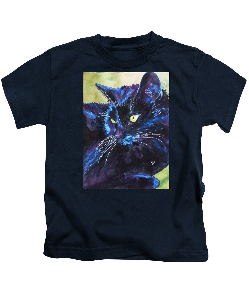 Black Cat Kids T-Shirt featuring the painting Samba by Michal Madison