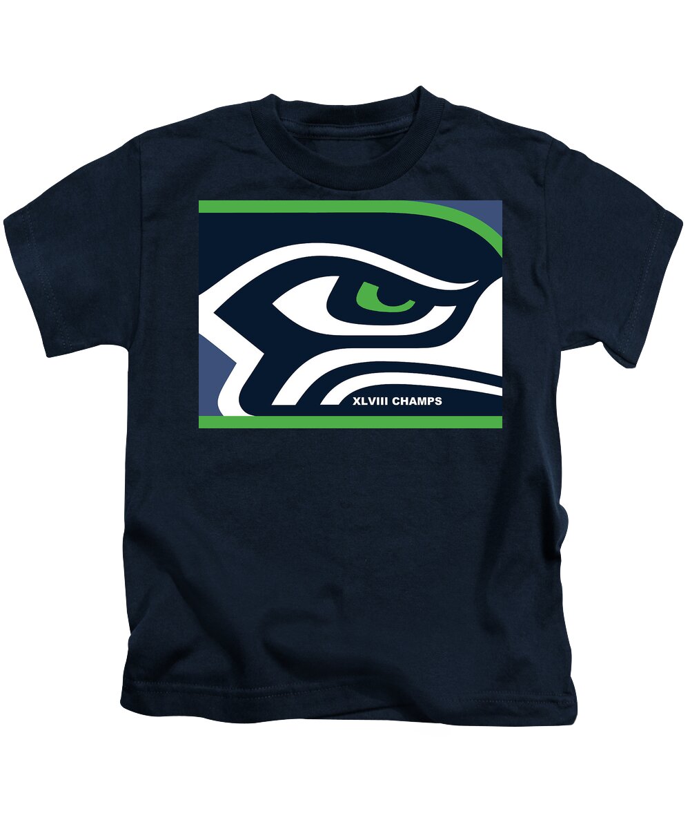 Xlviii Kids T-Shirt featuring the painting Seattle Seahawks Super Bowl Champs by Tony Rubino