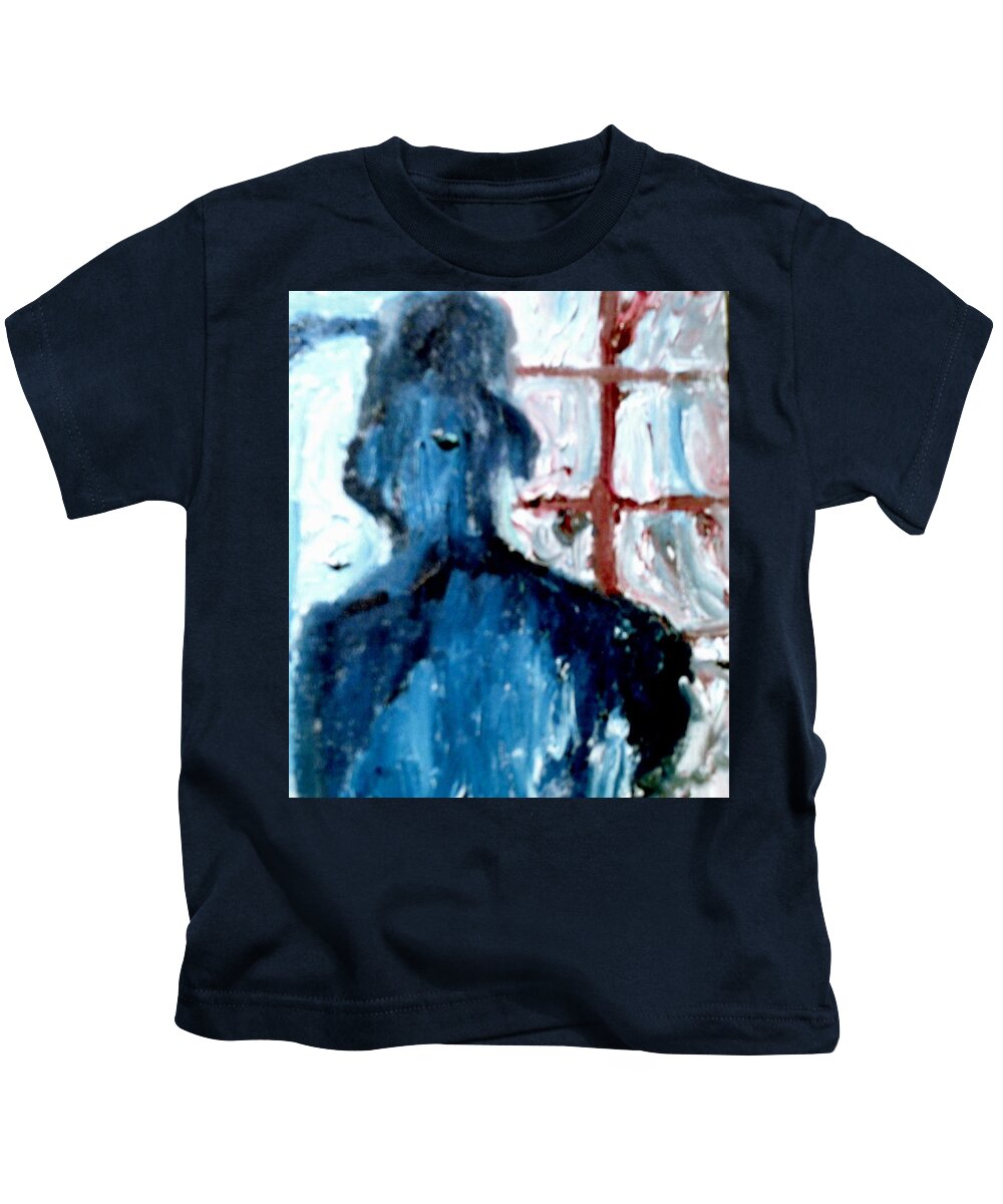 Blue Kids T-Shirt featuring the painting Shadow in the Window by Shea Holliman