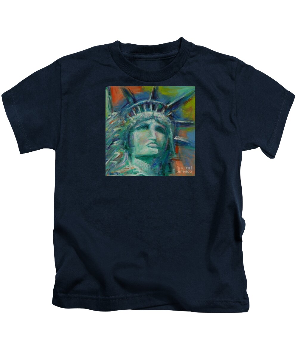 Statue Of Liberty Kids T-Shirt featuring the painting Shine On Liberty by Dan Campbell