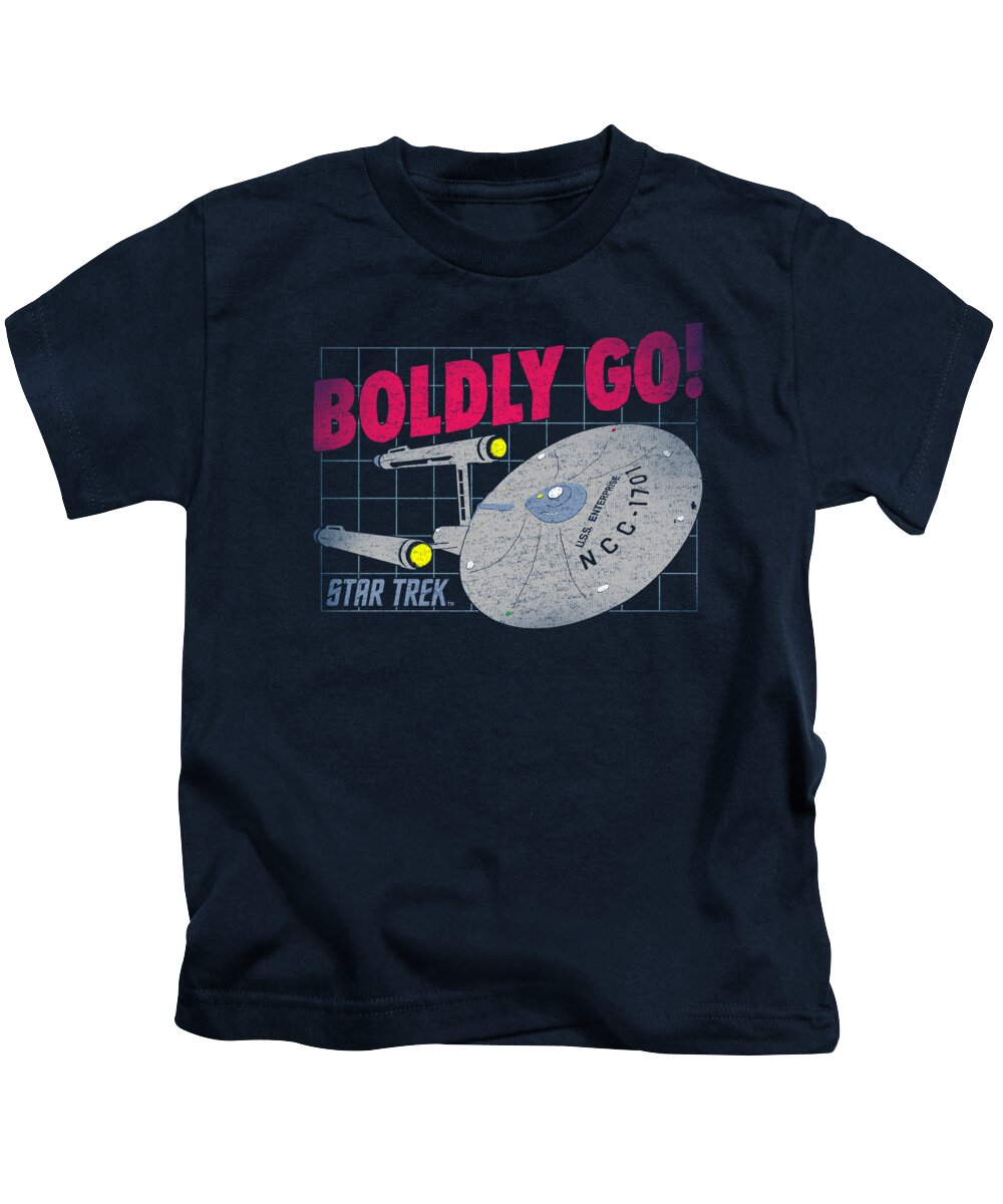  Kids T-Shirt featuring the digital art Star Trek - Boldly Go by Brand A