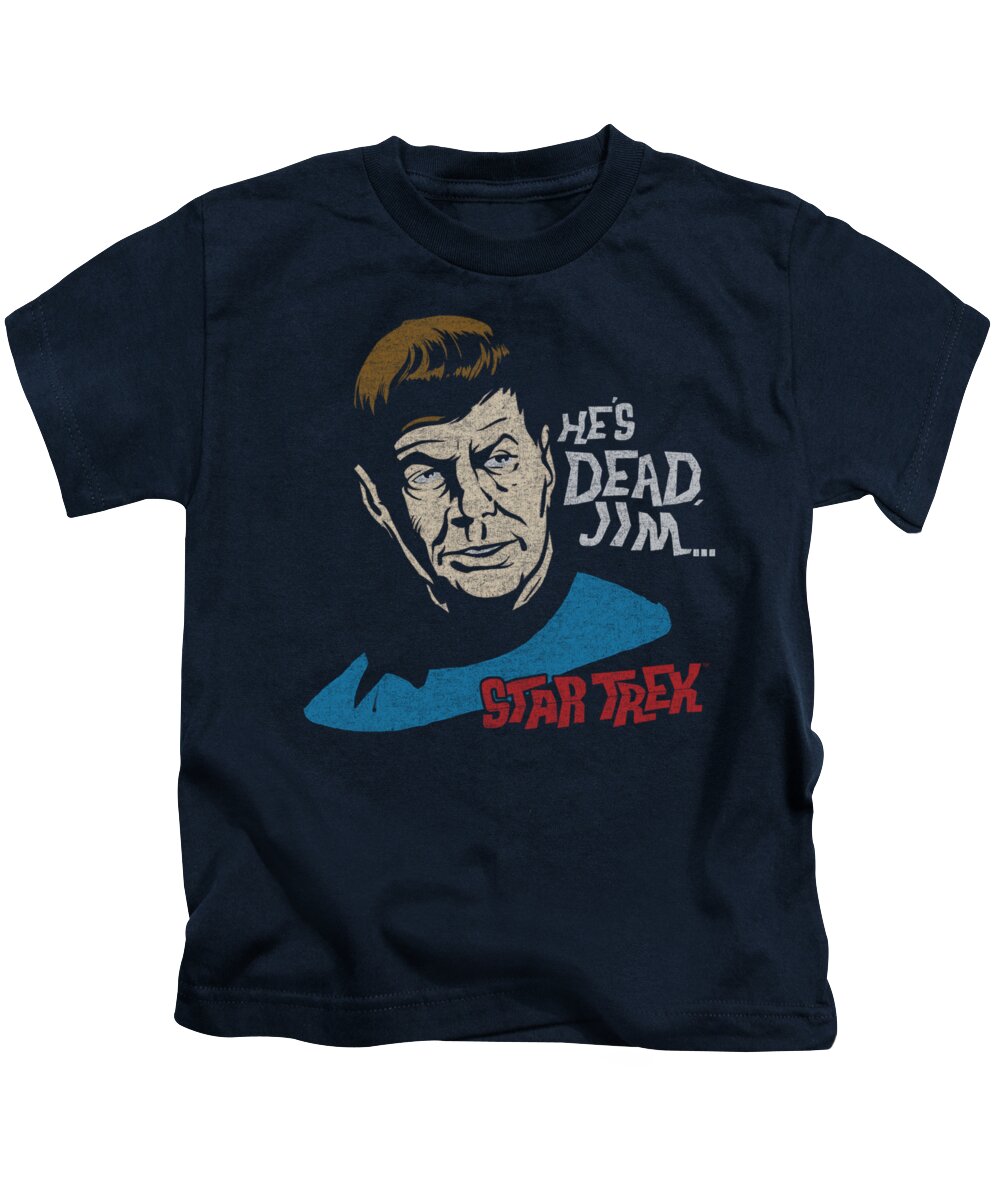 Star Trek Kids T-Shirt featuring the digital art Star Trek - He's Dead Jim by Brand A
