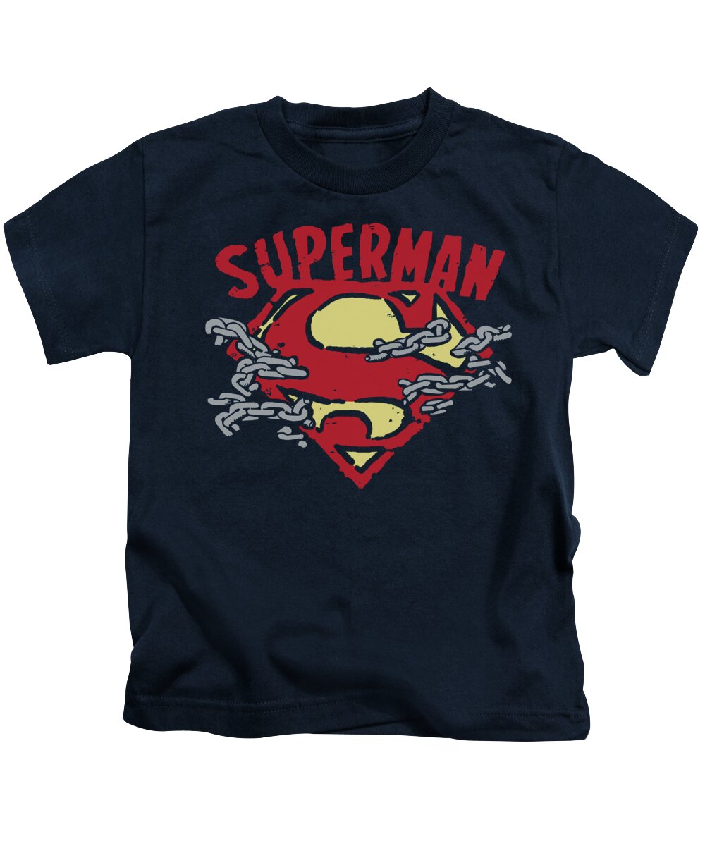 Superman Kids T-Shirt featuring the digital art Superman - Chain Breaking by Brand A