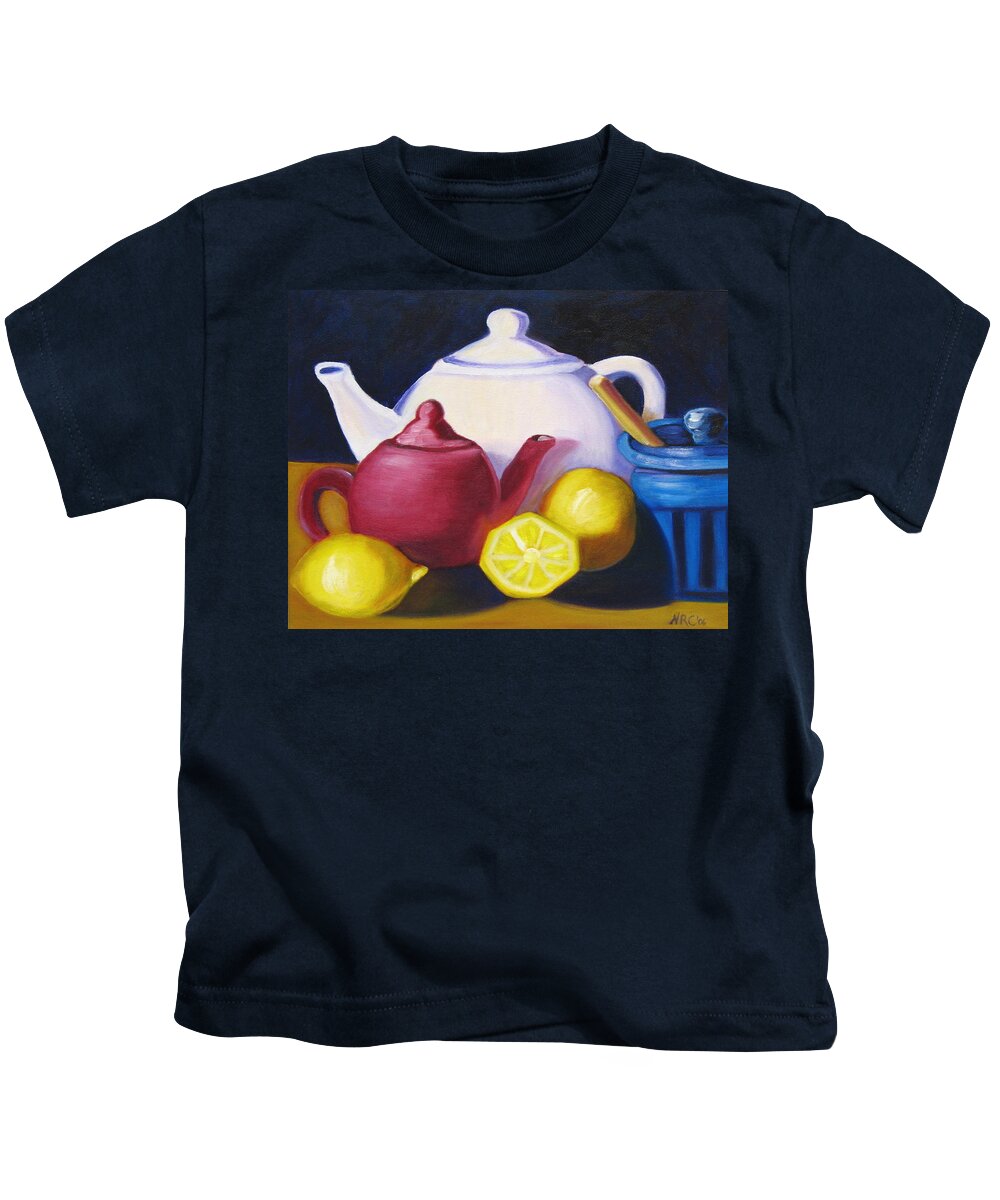 Teapot Kids T-Shirt featuring the photograph Teapots in Primary Colors by Natalie Rotman Cote