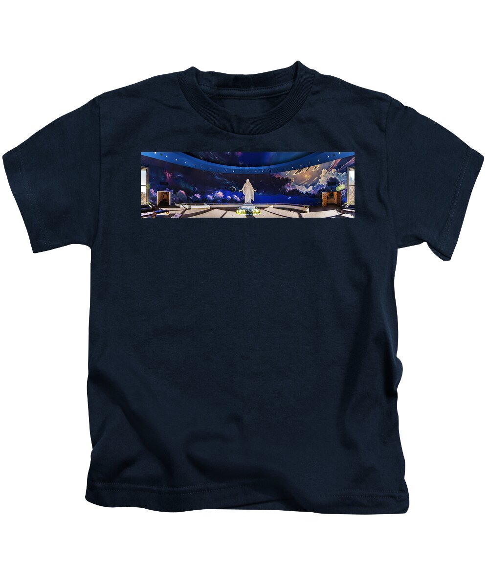 Utah Kids T-Shirt featuring the pyrography Temple Square Christus by Greg Collins