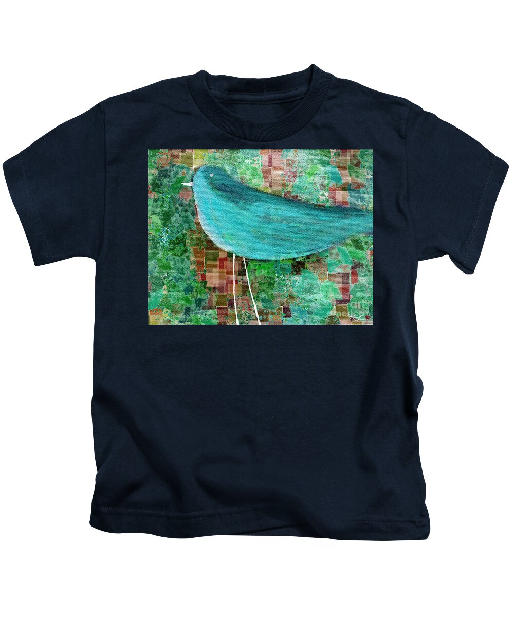 Blue Kids T-Shirt featuring the painting The Bird - 23a1c2 by Variance Collections