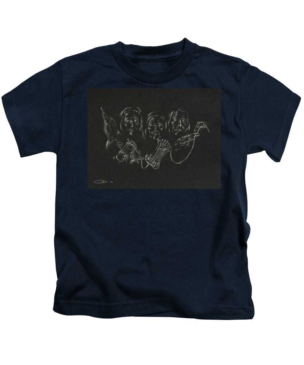 Mythology Kids T-Shirt featuring the drawing The Fates by Michele Myers
