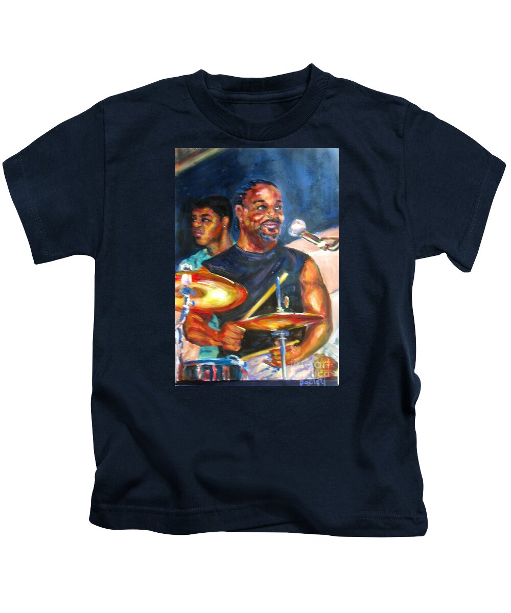 Drums Kids T-Shirt featuring the painting Tiger on Drums by Beverly Boulet