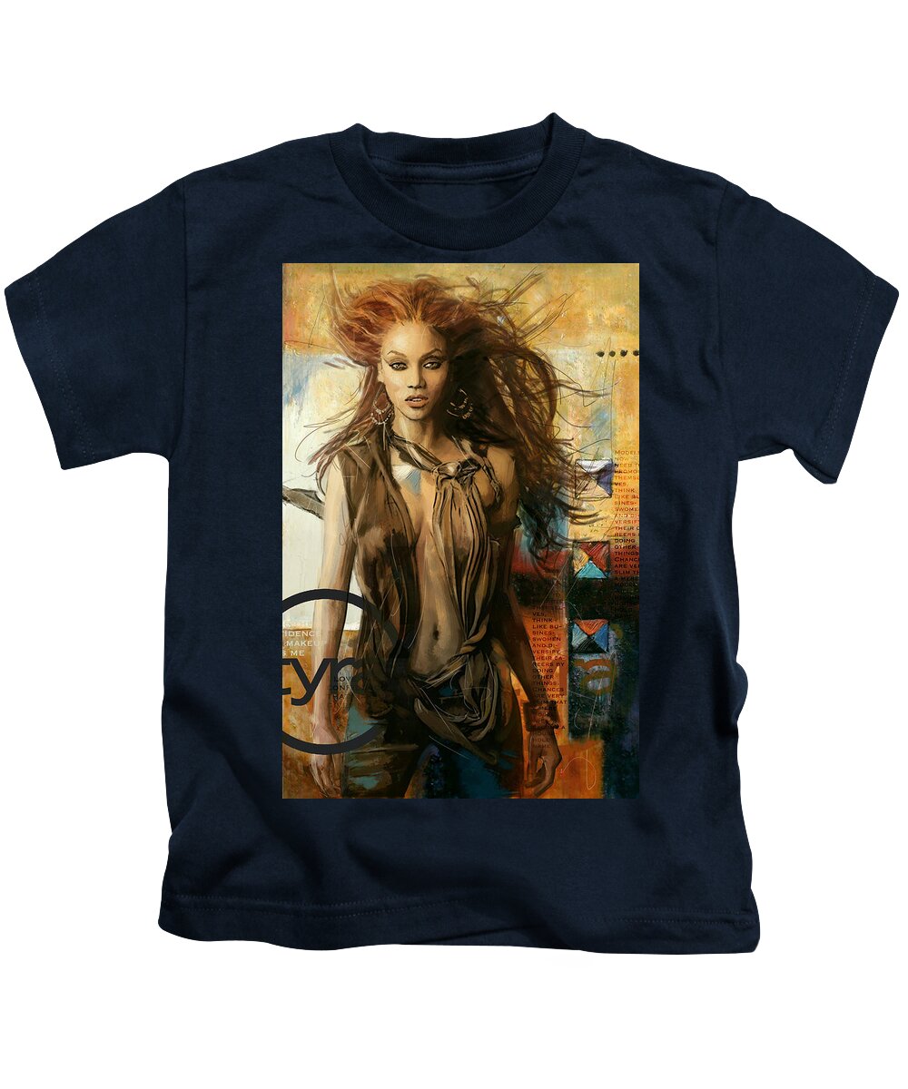 Tyra Banks Kids T-Shirt featuring the painting Tyra Banks by Corporate Art Task Force