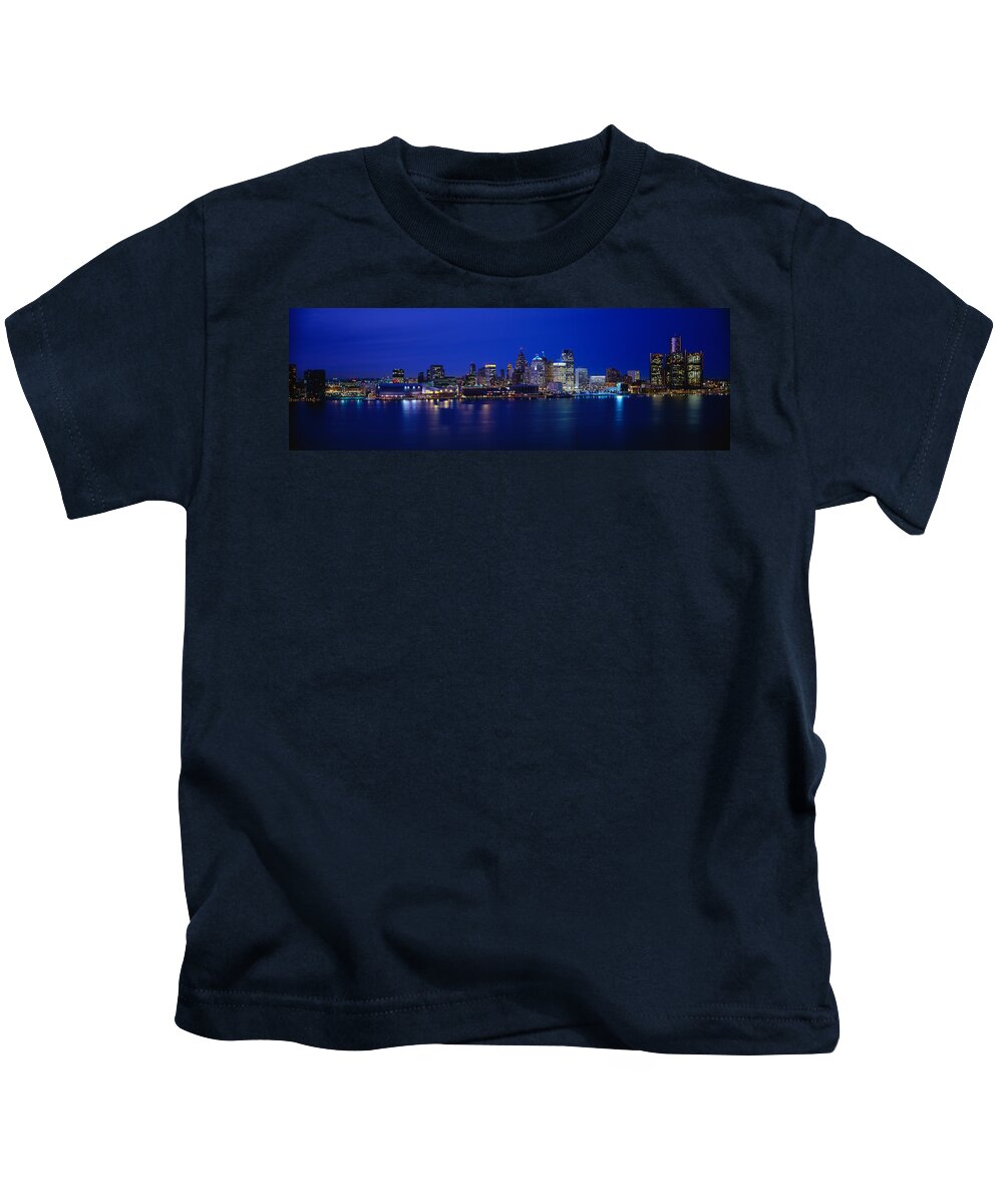 Photography Kids T-Shirt featuring the photograph Usa, Michigan, Detroit, Night by Panoramic Images