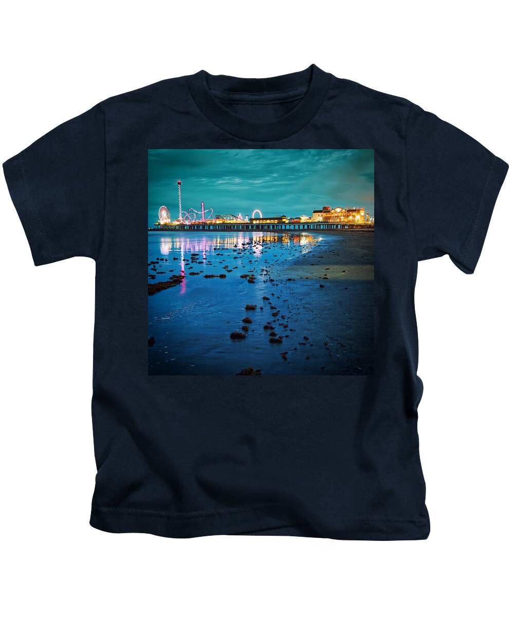 Galveston Kids T-Shirt featuring the photograph Vintage Pleasure Pier - Gulf Coast Galveston Texas by Silvio Ligutti