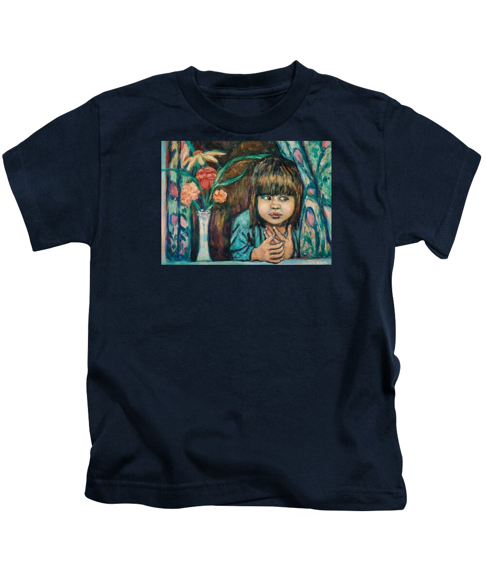  Young Girl Kids T-Shirt featuring the painting Waiting by Kendall Kessler