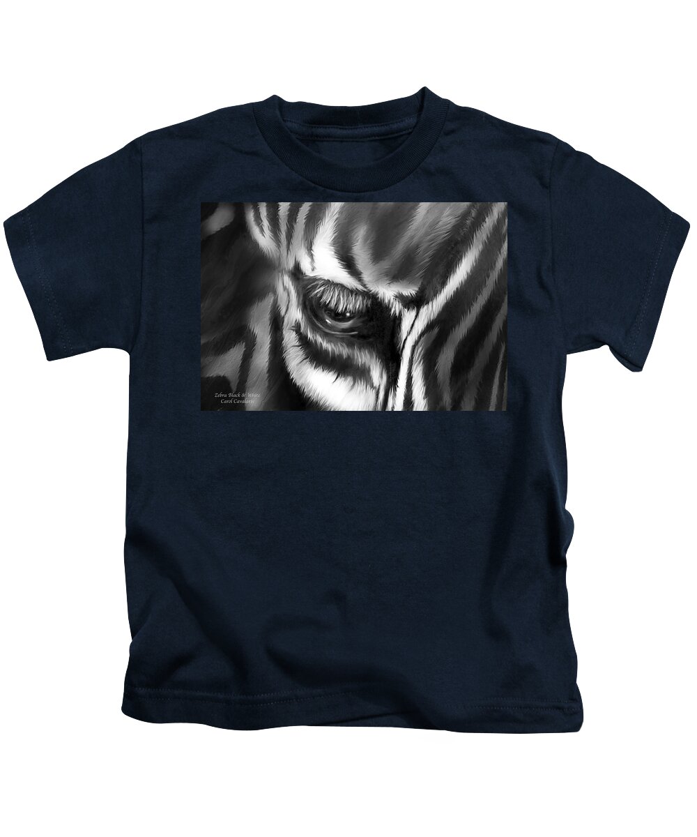 Zebra Kids T-Shirt featuring the mixed media Zebra Black And White by Carol Cavalaris