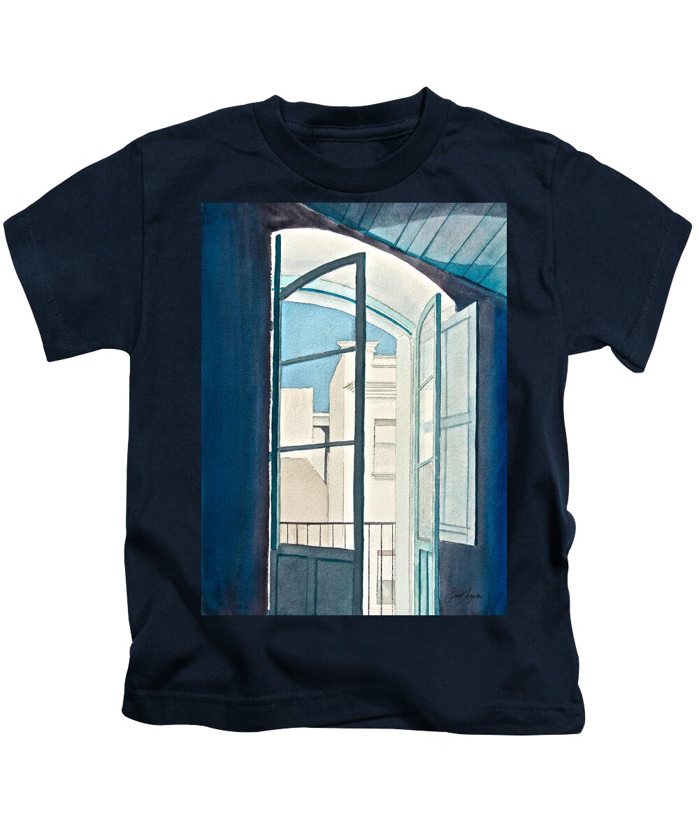 Blue Kids T-Shirt featuring the painting Blue Open by Frank SantAgata