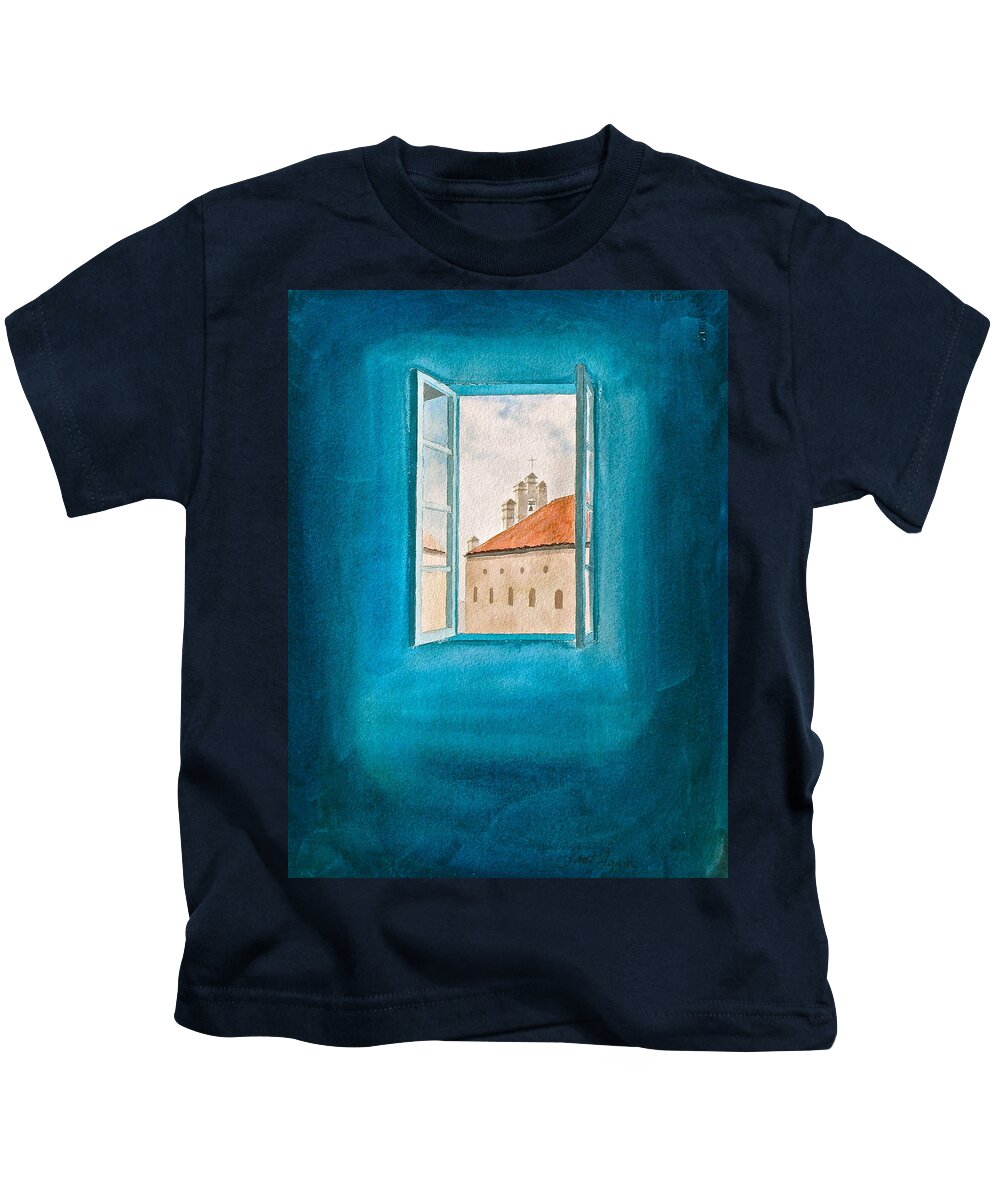 Turquoise Kids T-Shirt featuring the painting Fly Away by Frank SantAgata