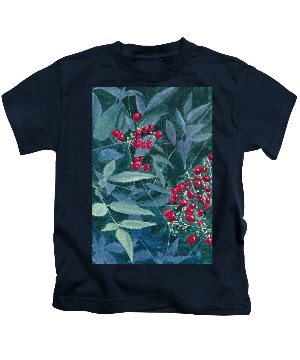 Plant Kids T-Shirt featuring the painting Nandina by Frank SantAgata