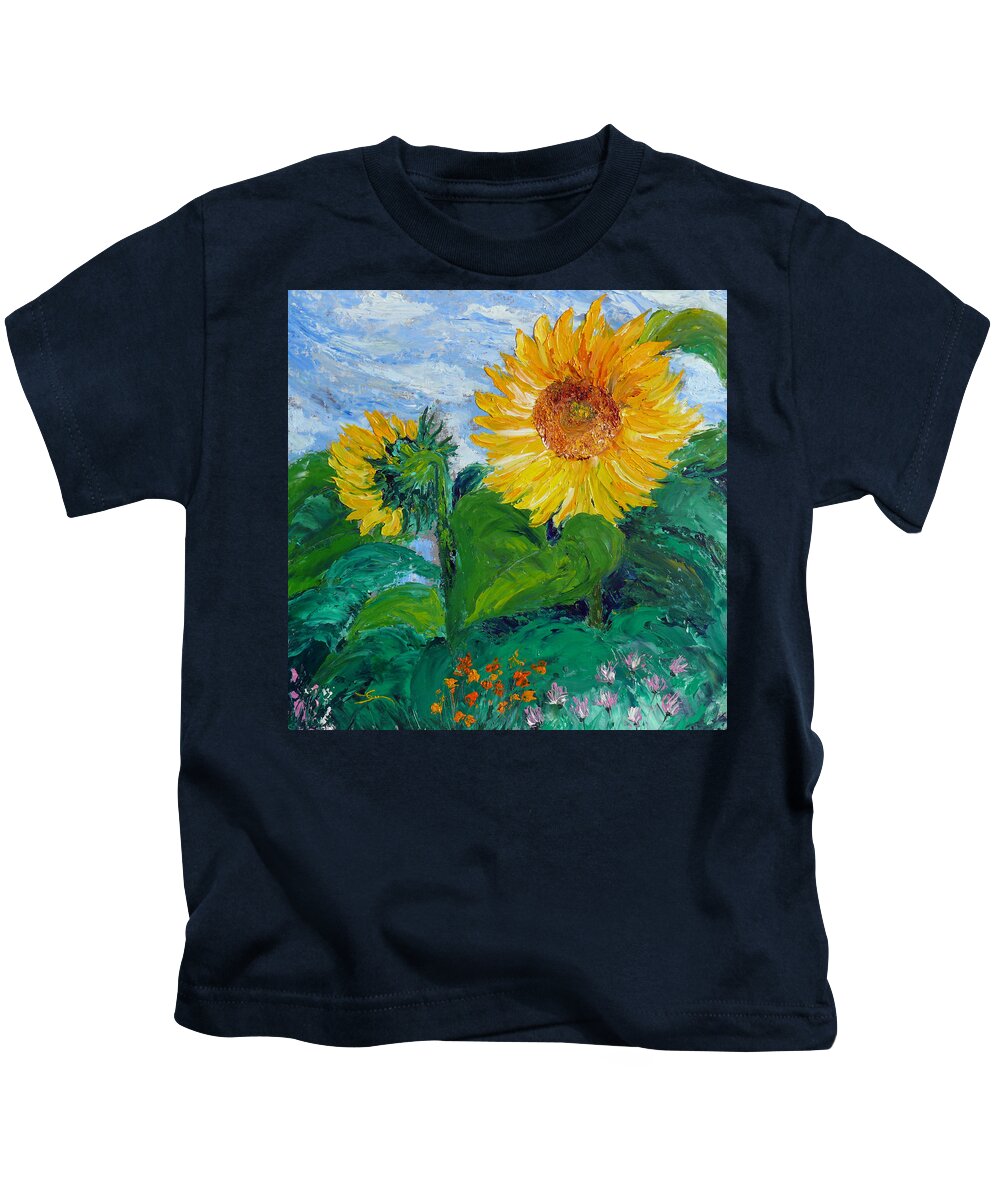 Sunflower Kids T-Shirt featuring the painting Van Gogh Sunflowers by Dee Carpenter