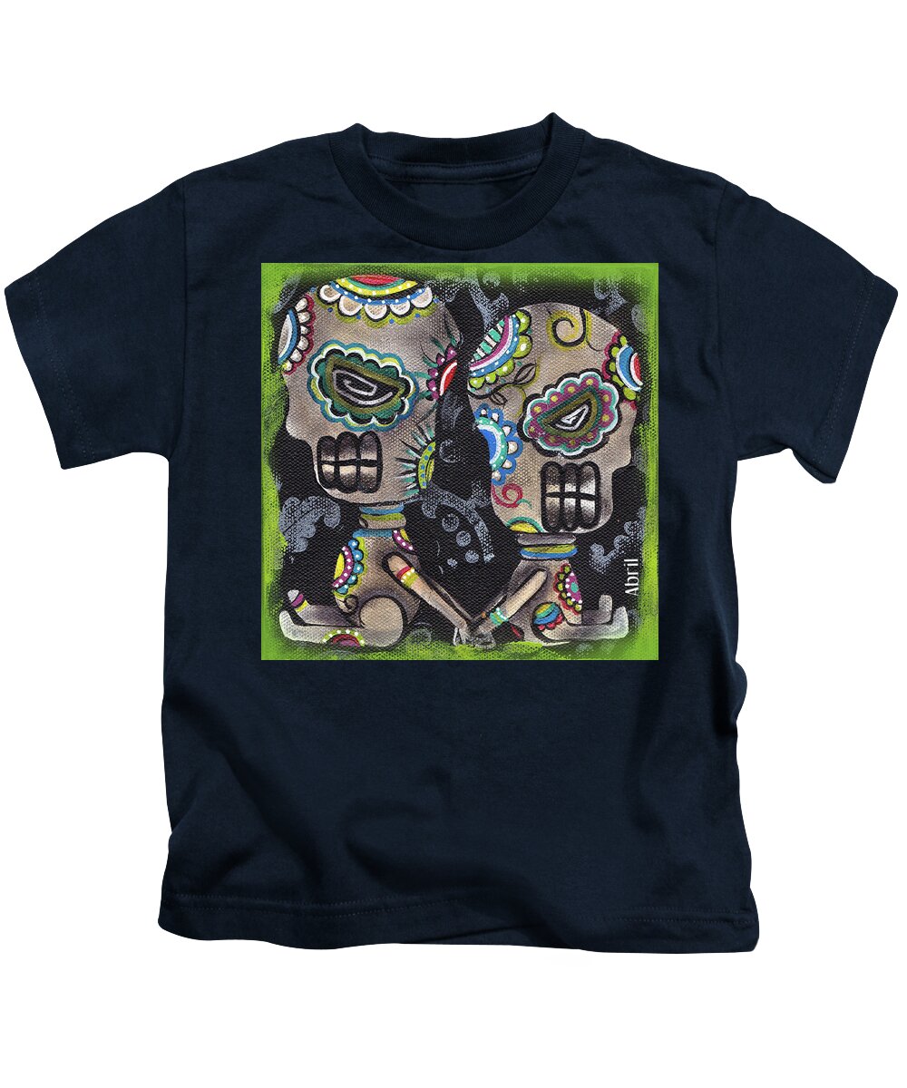 Day Of The Dead Kids T-Shirt featuring the painting Holding you #2 by Abril Andrade
