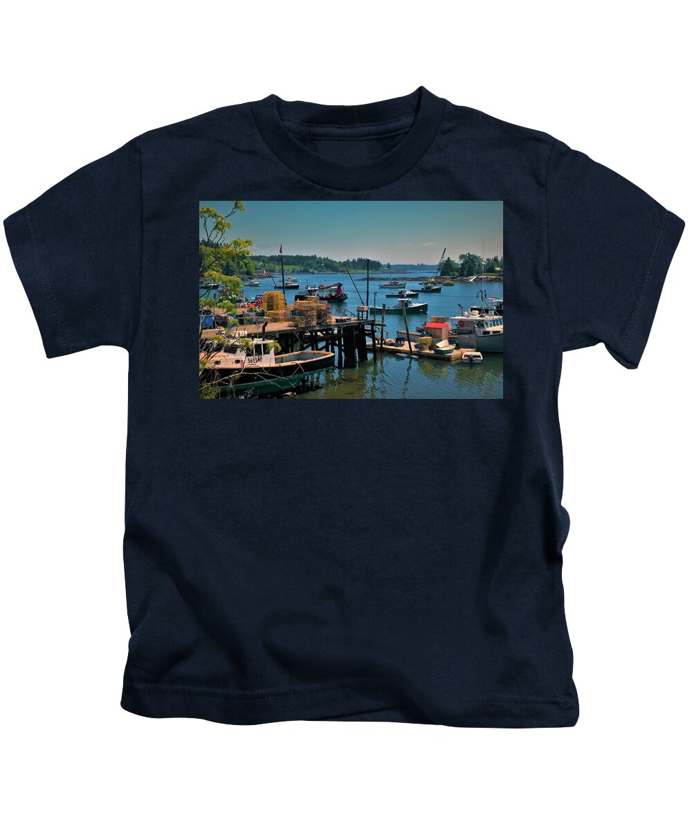 Fishing Boats Kids T-Shirt featuring the photograph Booth Bay #4 by Lisa Dunn