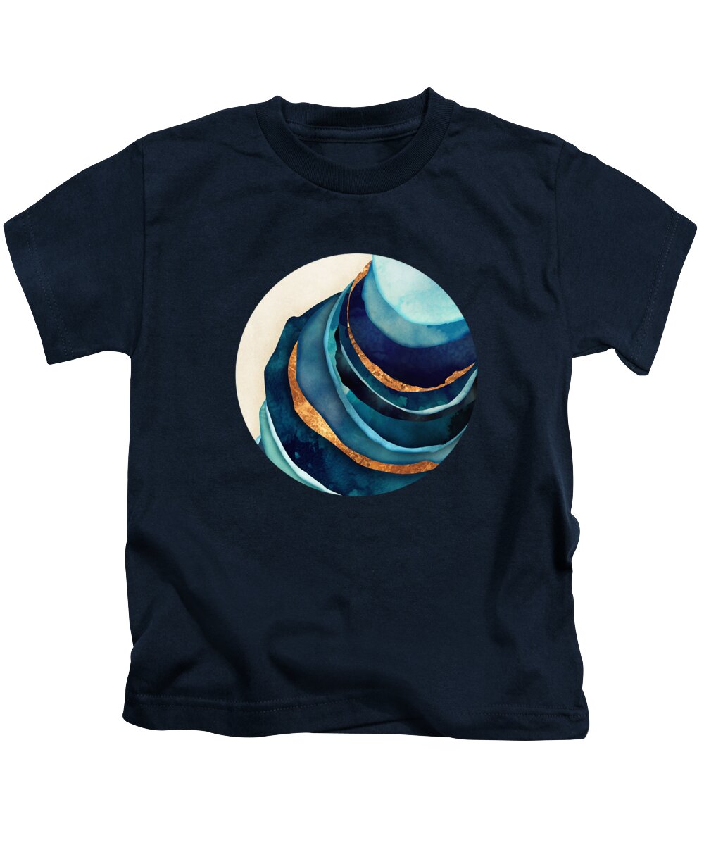 Blue Kids T-Shirt featuring the digital art Abstract Blue with Gold by Spacefrog Designs