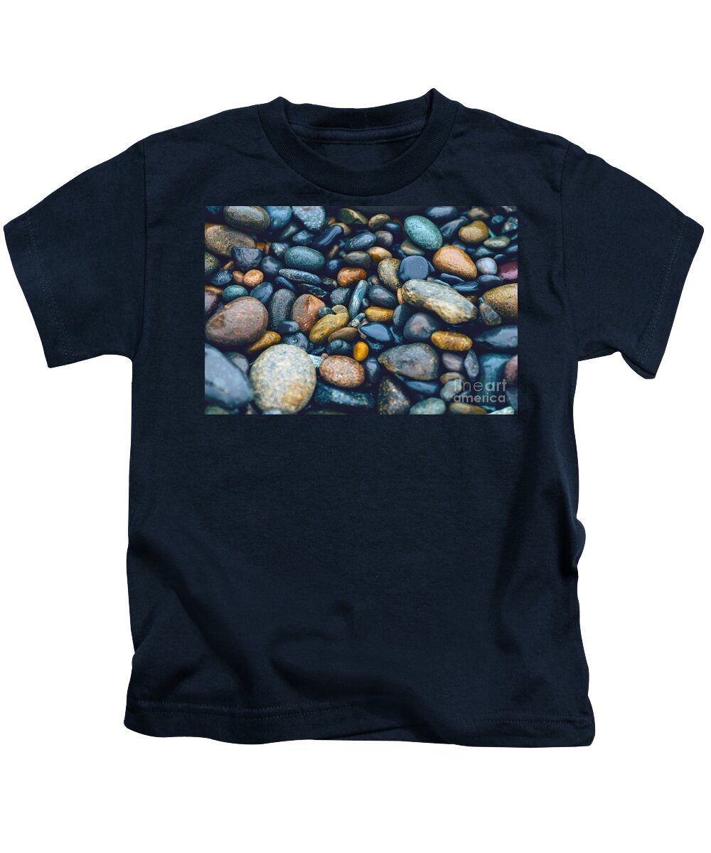 923 Kids T-Shirt featuring the photograph Abstract Nature Tropical Beach Pebbles 923 Blue by Ricardos Creations