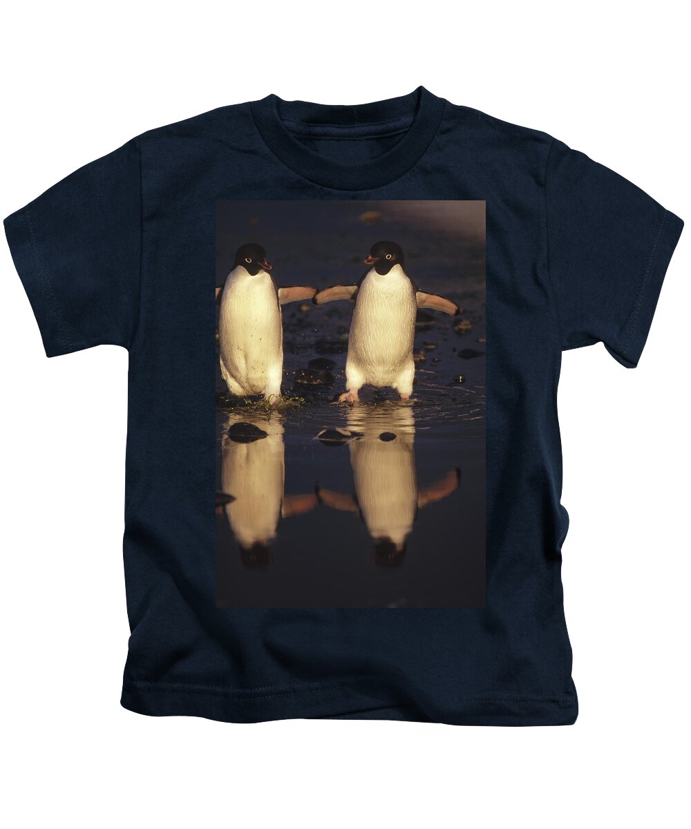 Mp Kids T-Shirt featuring the photograph Adelie Penguin Pygoscelis Adeliae Pair by Tui De Roy