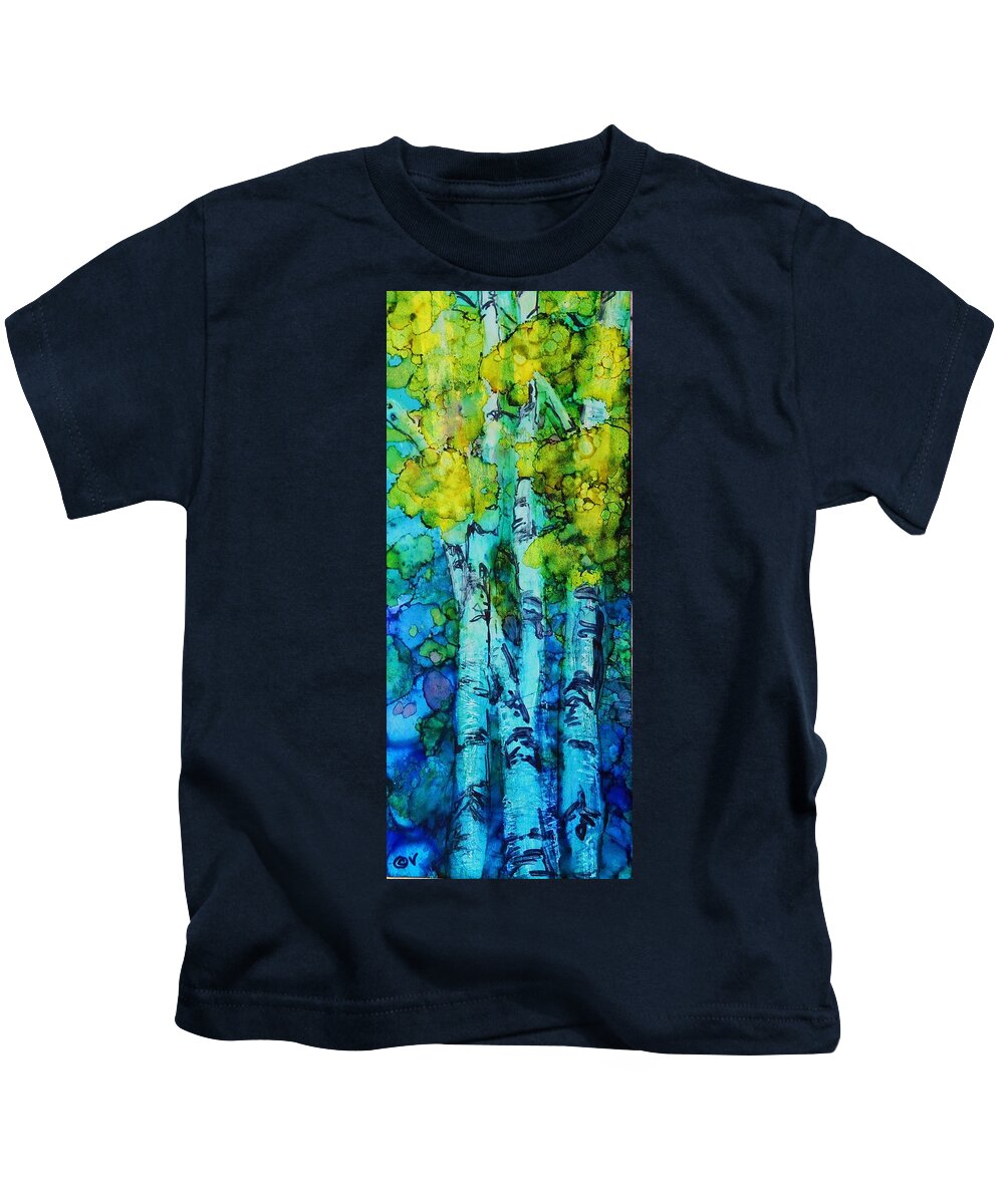 Alcohol Ink Kids T-Shirt featuring the painting Birch - A 240 by Catherine Van Der Woerd
