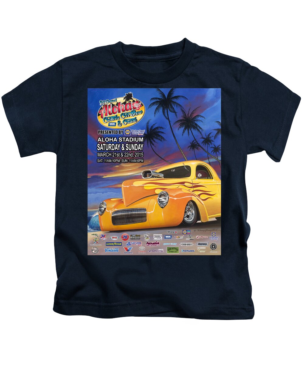 Hot Kids T-Shirt featuring the painting Aloha Car Show Poster by Kenny Youngblood