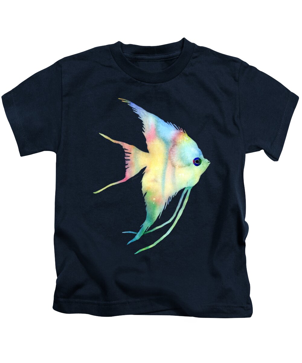 Fish Kids T-Shirt featuring the painting Angelfish I - Solid Background by Hailey E Herrera