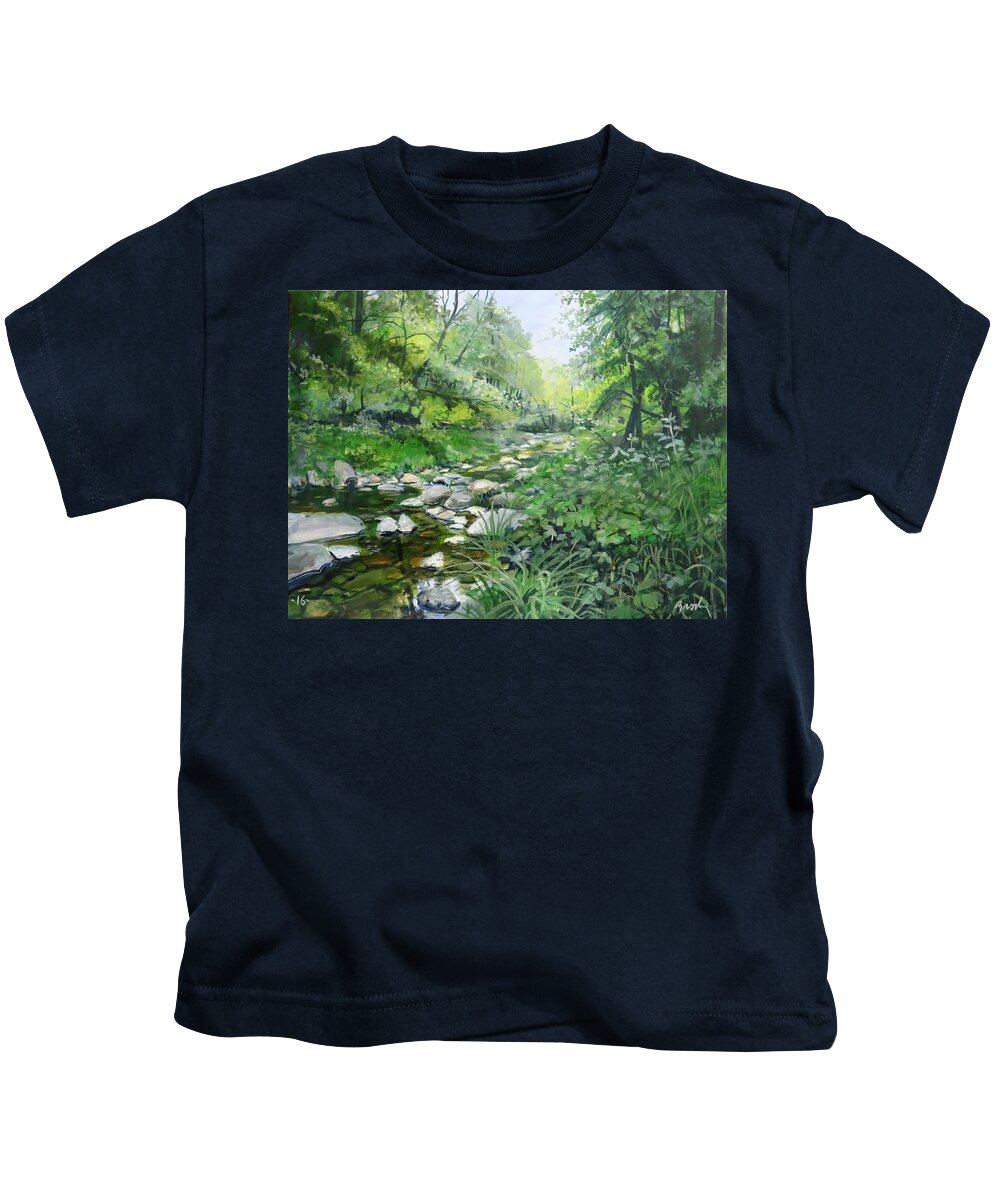 Stream Kids T-Shirt featuring the painting Another Look by William Brody
