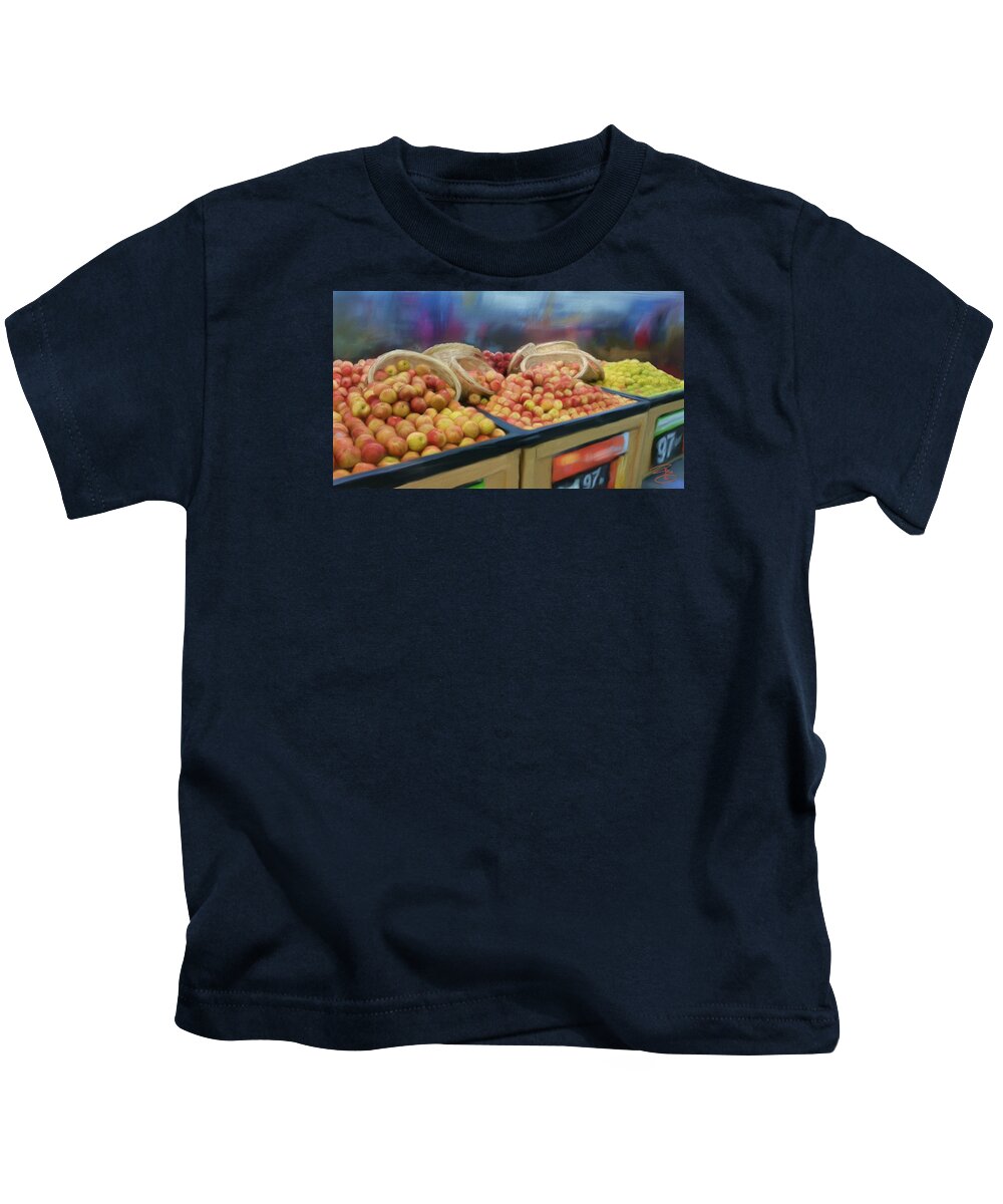 Agriculture Kids T-Shirt featuring the digital art Apples and baskets by Debra Baldwin