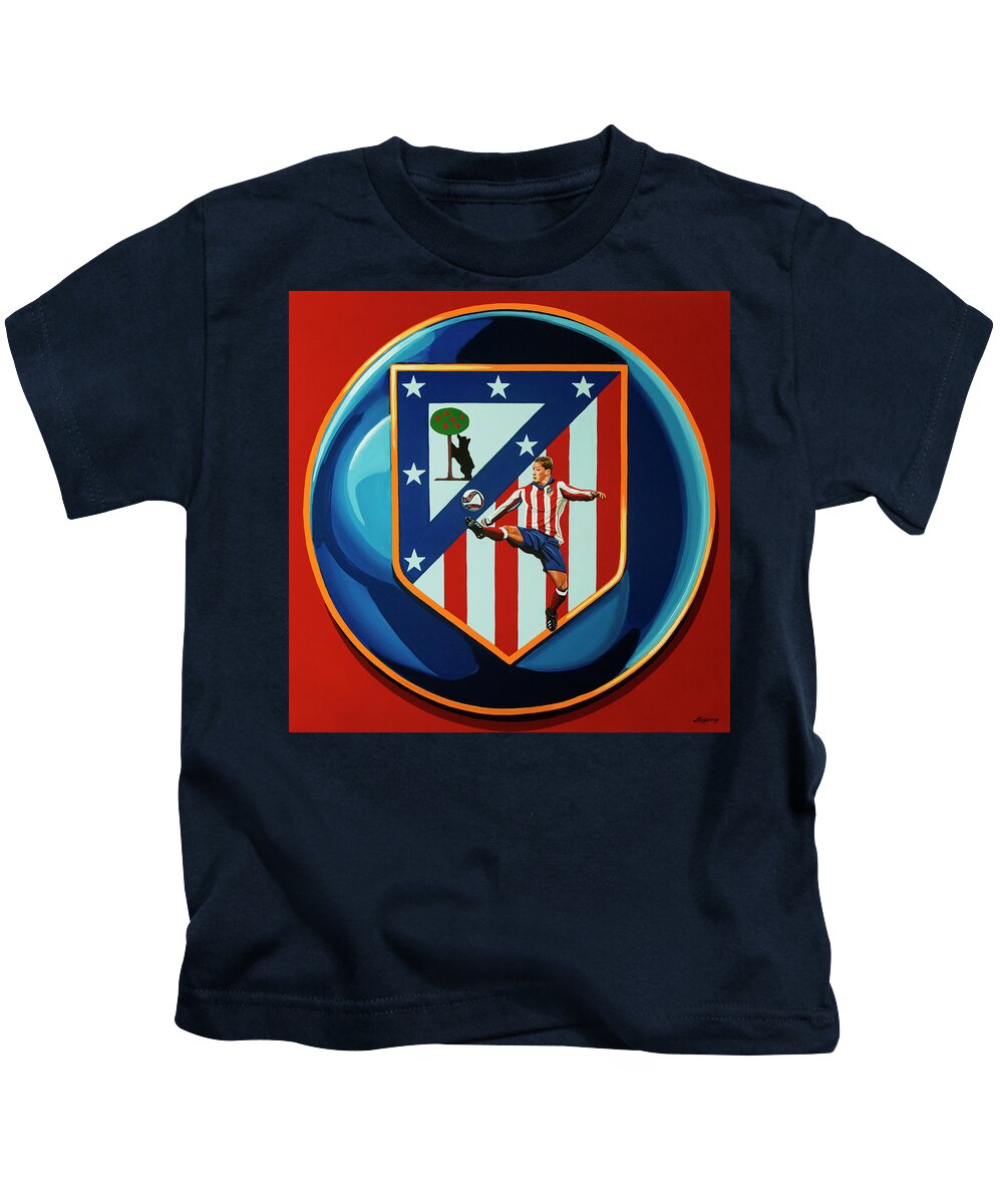 Atletico Madrid Kids T-Shirt featuring the painting Atletico Madrid Painting by Paul Meijering