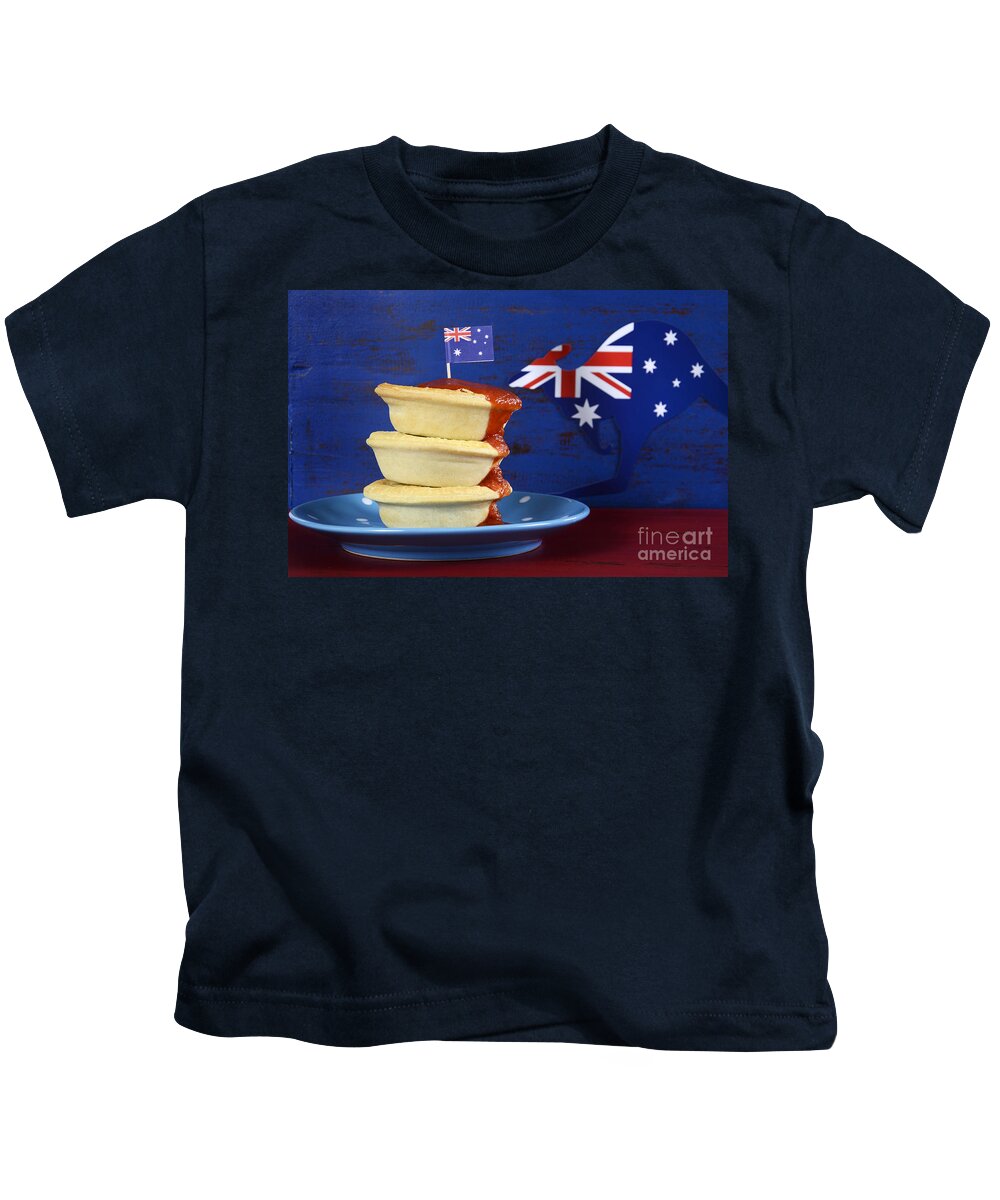 Australia Kids T-Shirt featuring the photograph Australian iconic meat pies and tomato sauce by Milleflore Images