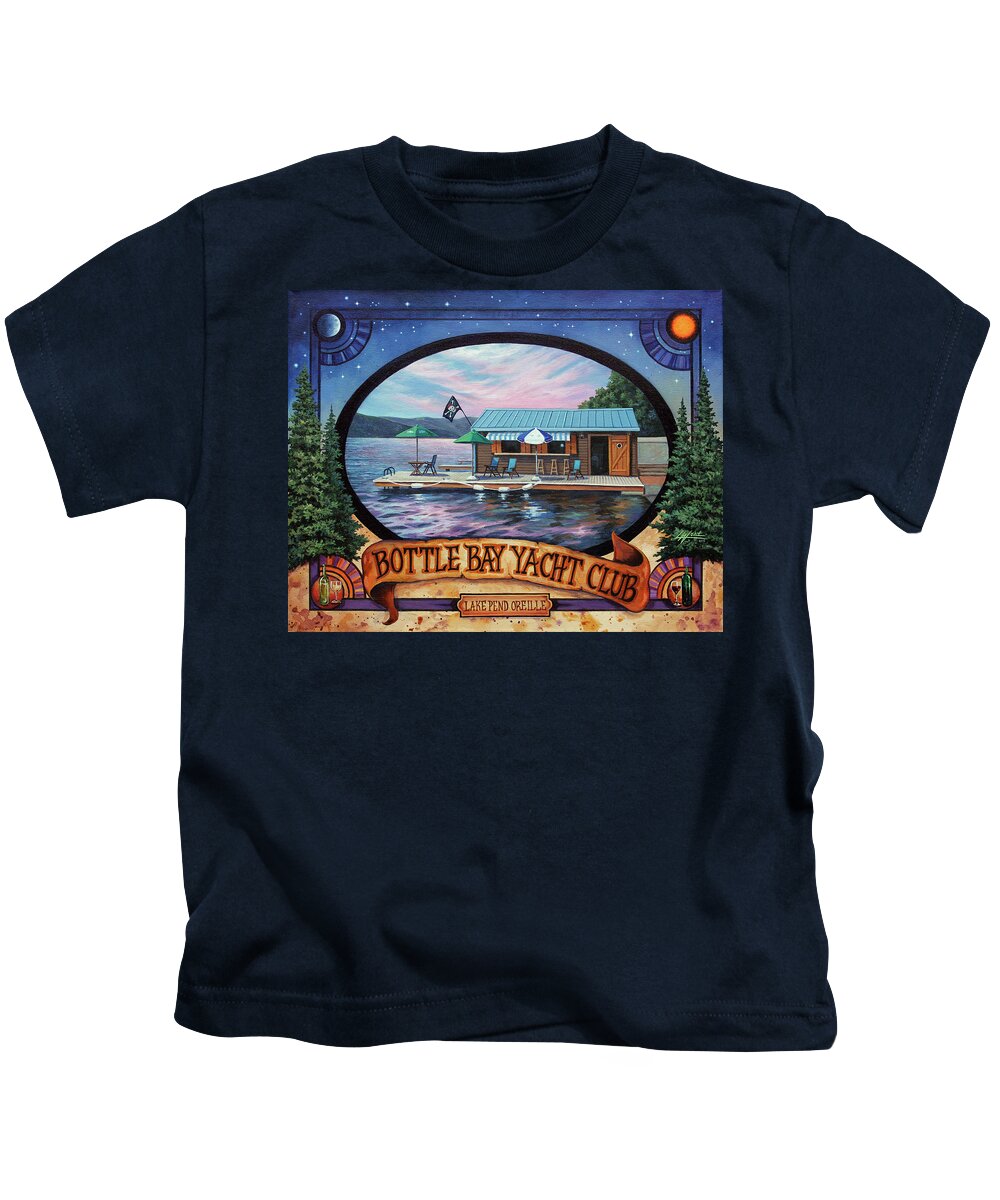 Lake Kids T-Shirt featuring the painting Bottle Bay Yacht Club by Lucy West