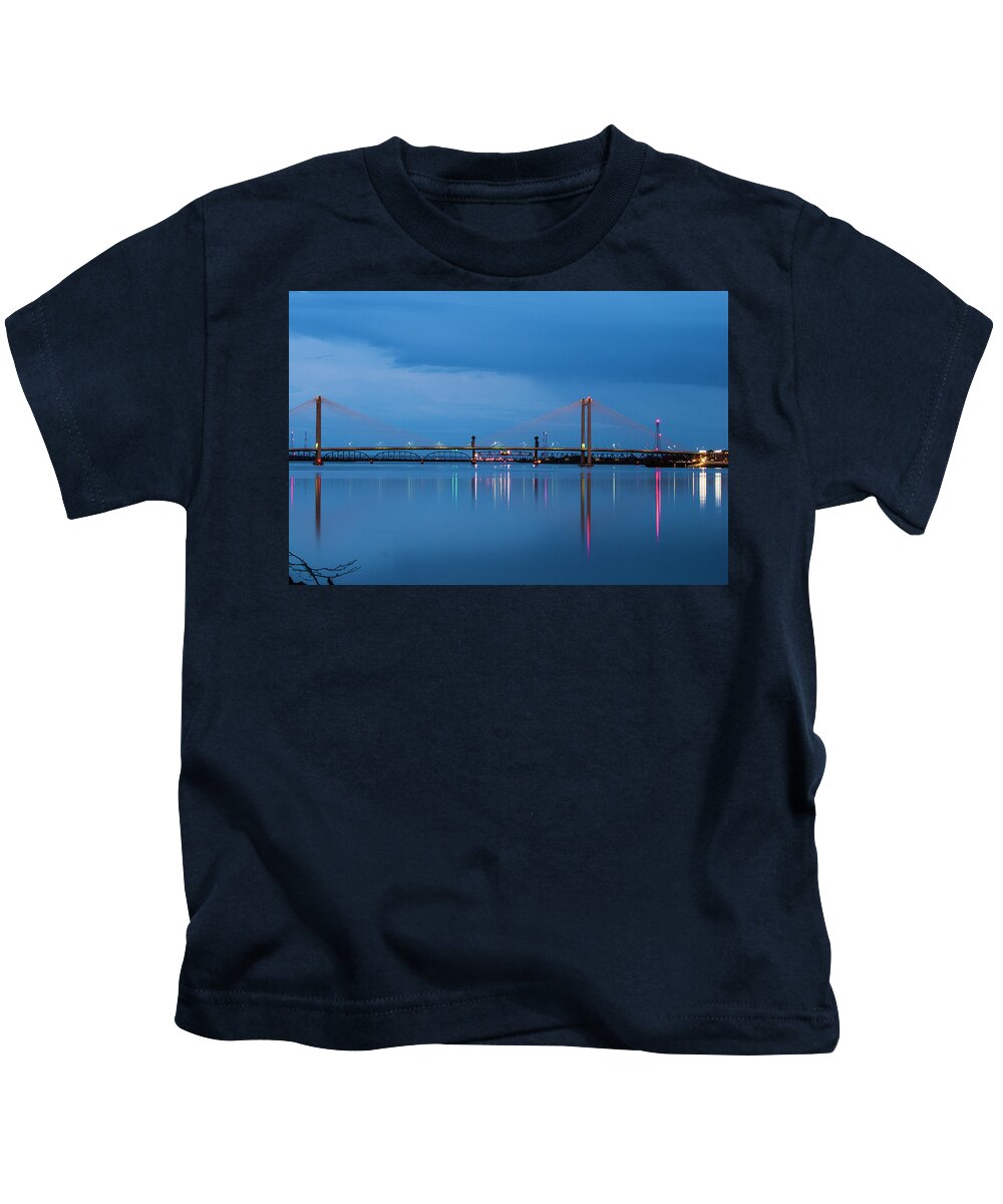 Cable Bridge Kids T-Shirt featuring the photograph Cable Bridge over teh Columbia River by Donald Pash