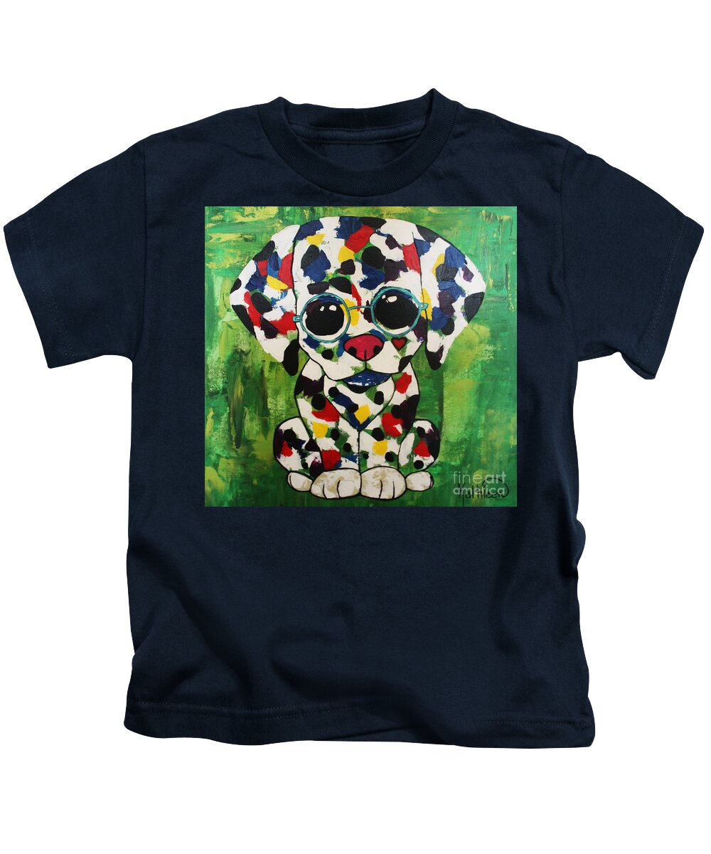 Dalmatian Kids T-Shirt featuring the painting Dalmatian Puppy by Kathleen Artist PRO