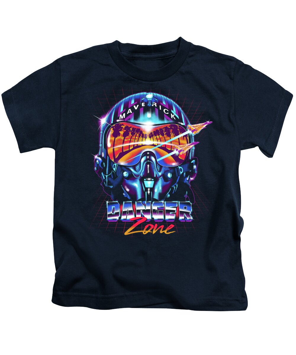 Helmet Kids T-Shirt featuring the digital art Danger Zone / Top Gun / Maverick / Pilot Helmet / Pop Culture / 1980s Movie / 80s by Zerobriant Designs