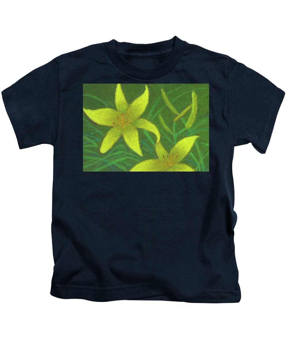 Day Lillies Kids T-Shirt featuring the pastel Day Lilies by Anne Katzeff