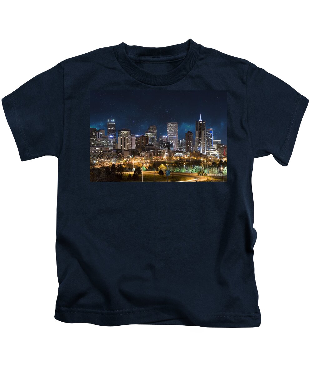 America Kids T-Shirt featuring the photograph Denver Under a Night Sky by Juli Scalzi