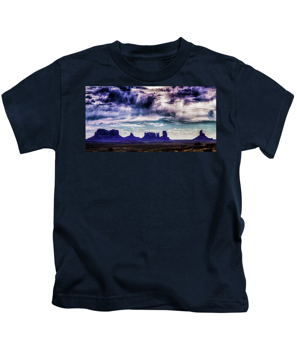Monument Valley Kids T-Shirt featuring the digital art Descending Clouds by Lisa Lemmons-Powers
