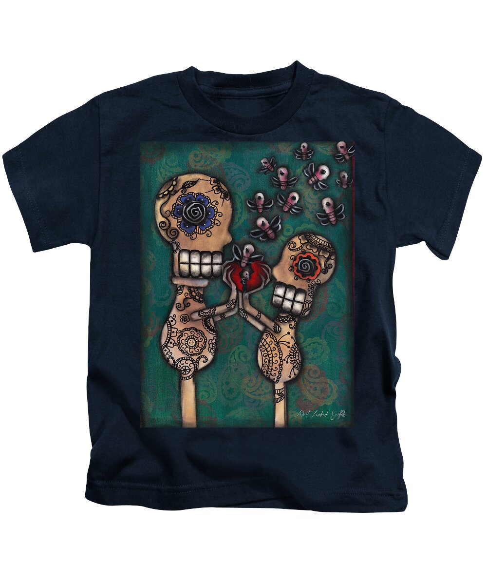 Day Of The Dead Kids T-Shirt featuring the painting Discover by Abril Andrade