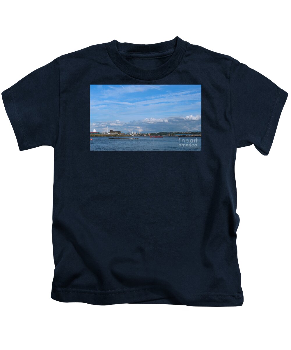 Photography Kids T-Shirt featuring the photograph Docklands and skyline by Francesca Mackenney