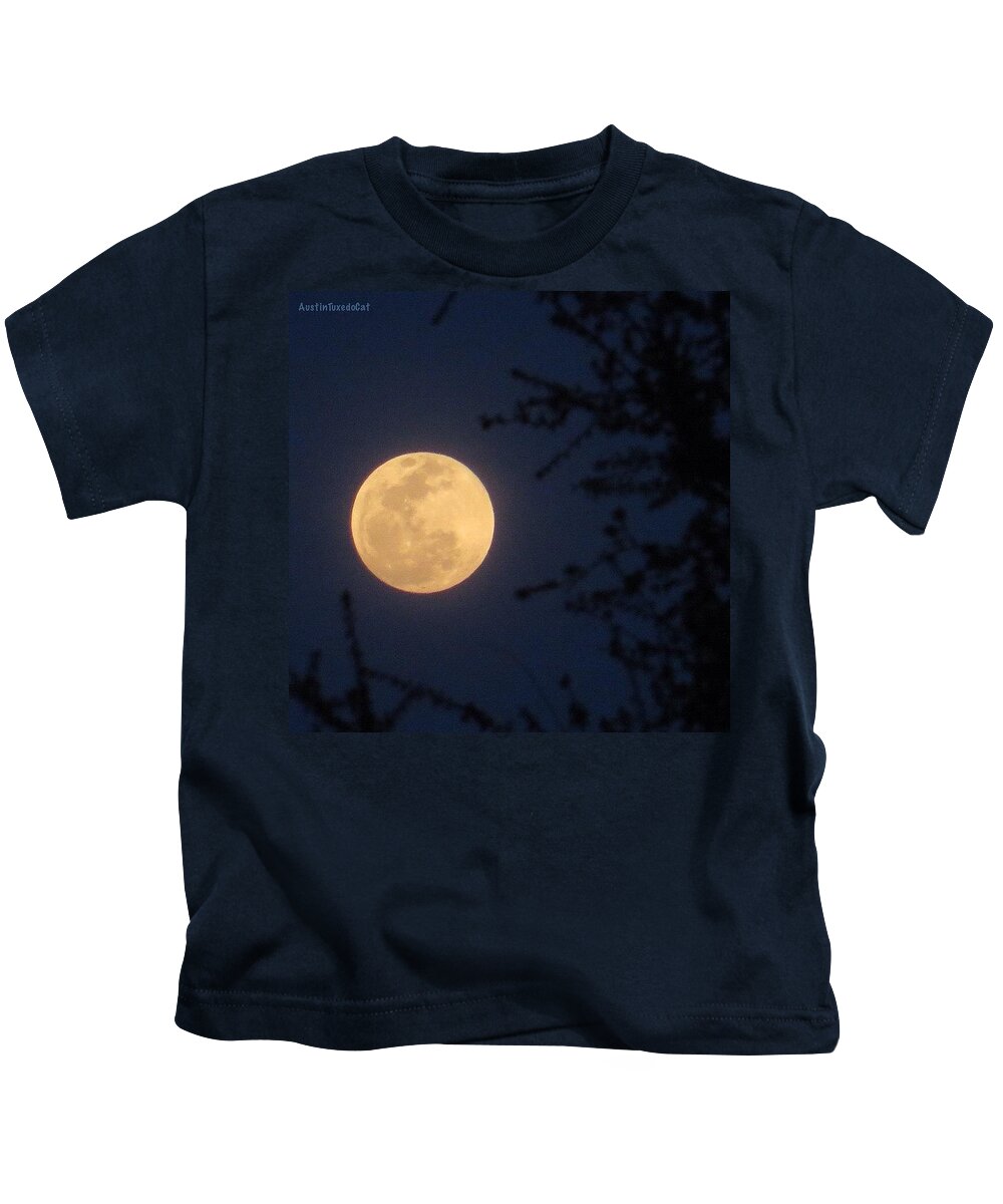 Instanaturelover Kids T-Shirt featuring the photograph Early #evening #fullmoon On April 4th by Austin Tuxedo Cat