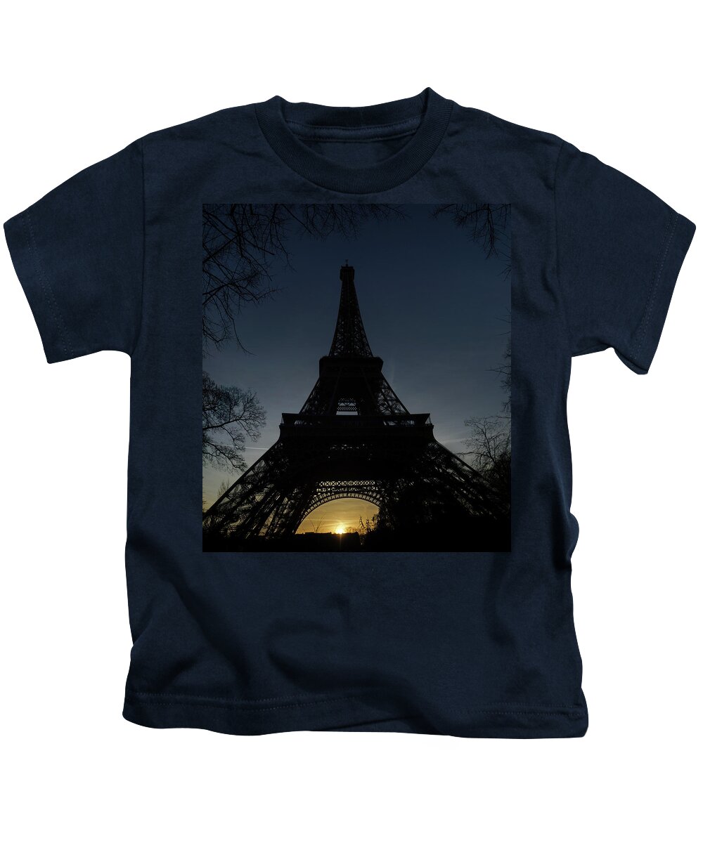 Eiffel Tower Kids T-Shirt featuring the photograph Eiffeltower at sundown by Erik Tanghe